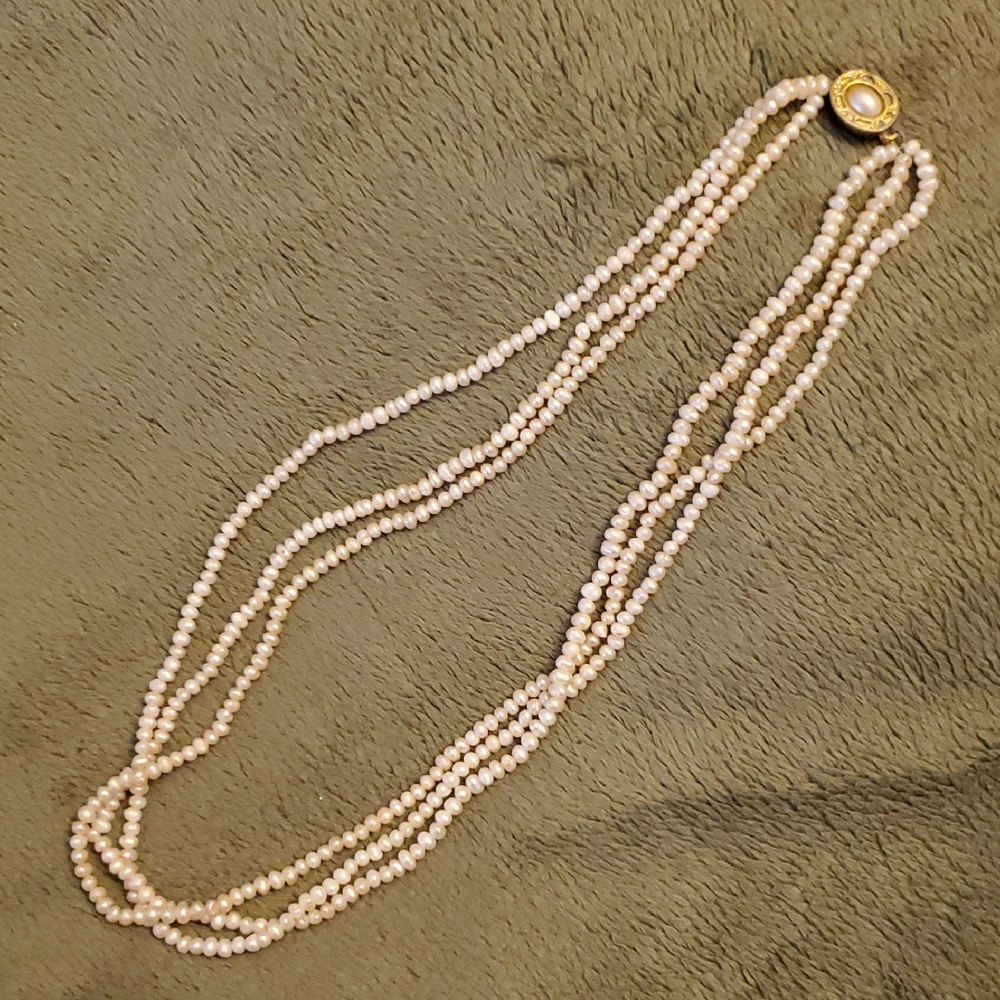 Triple-Strand Cultured Pearl Necklace with Gold Clasp